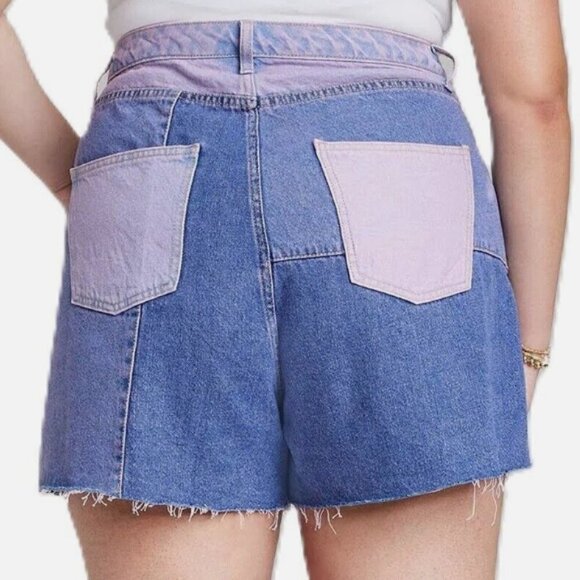 NWT Wild Fable Women's Purple Patchwork Super High-Rise Cut-Off Midi Jean Shorts - Picture 2 of 2